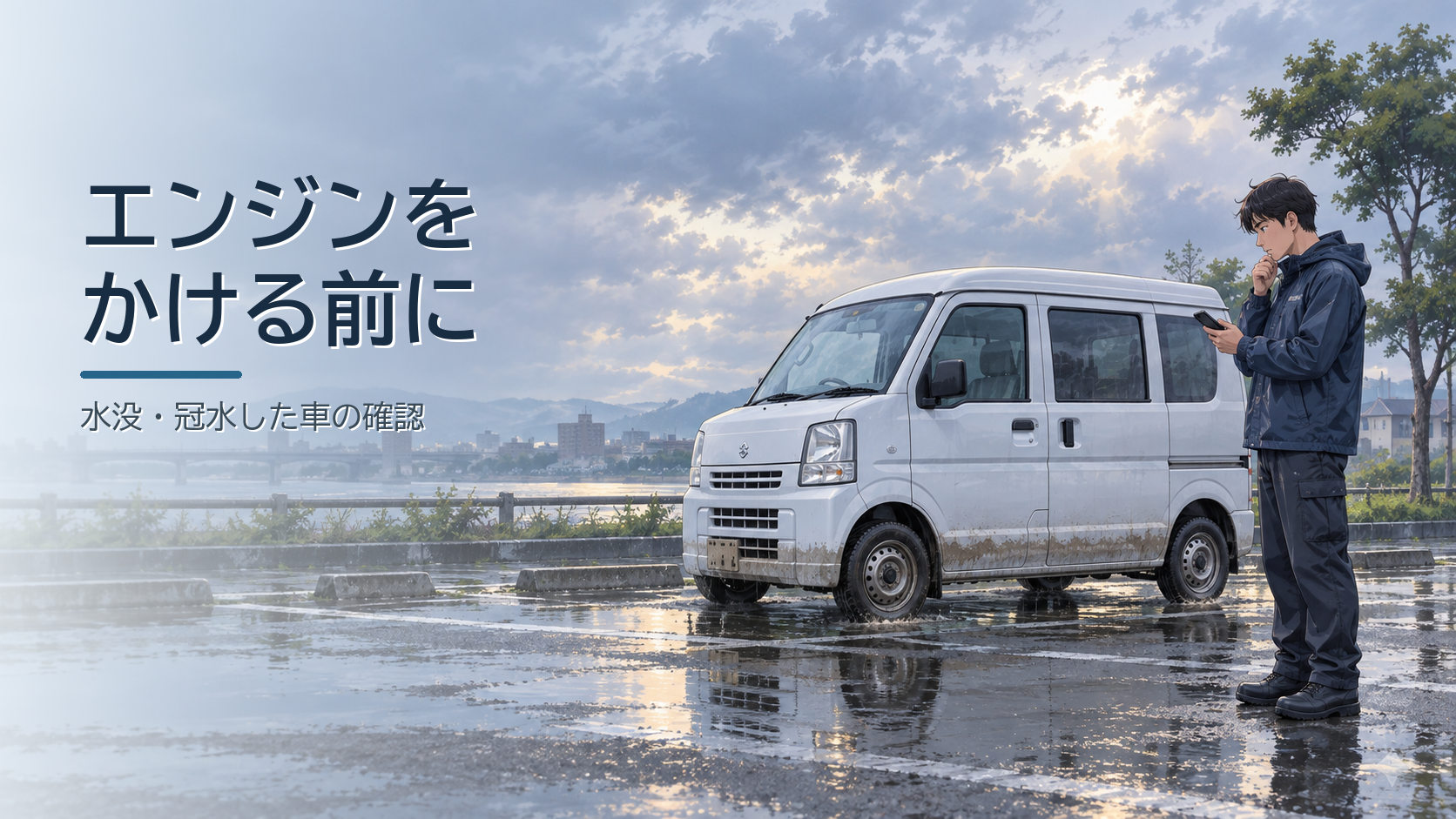 台風で車が水に浸かったら。軽貨物ドライバーが最初に確認してほしいこと